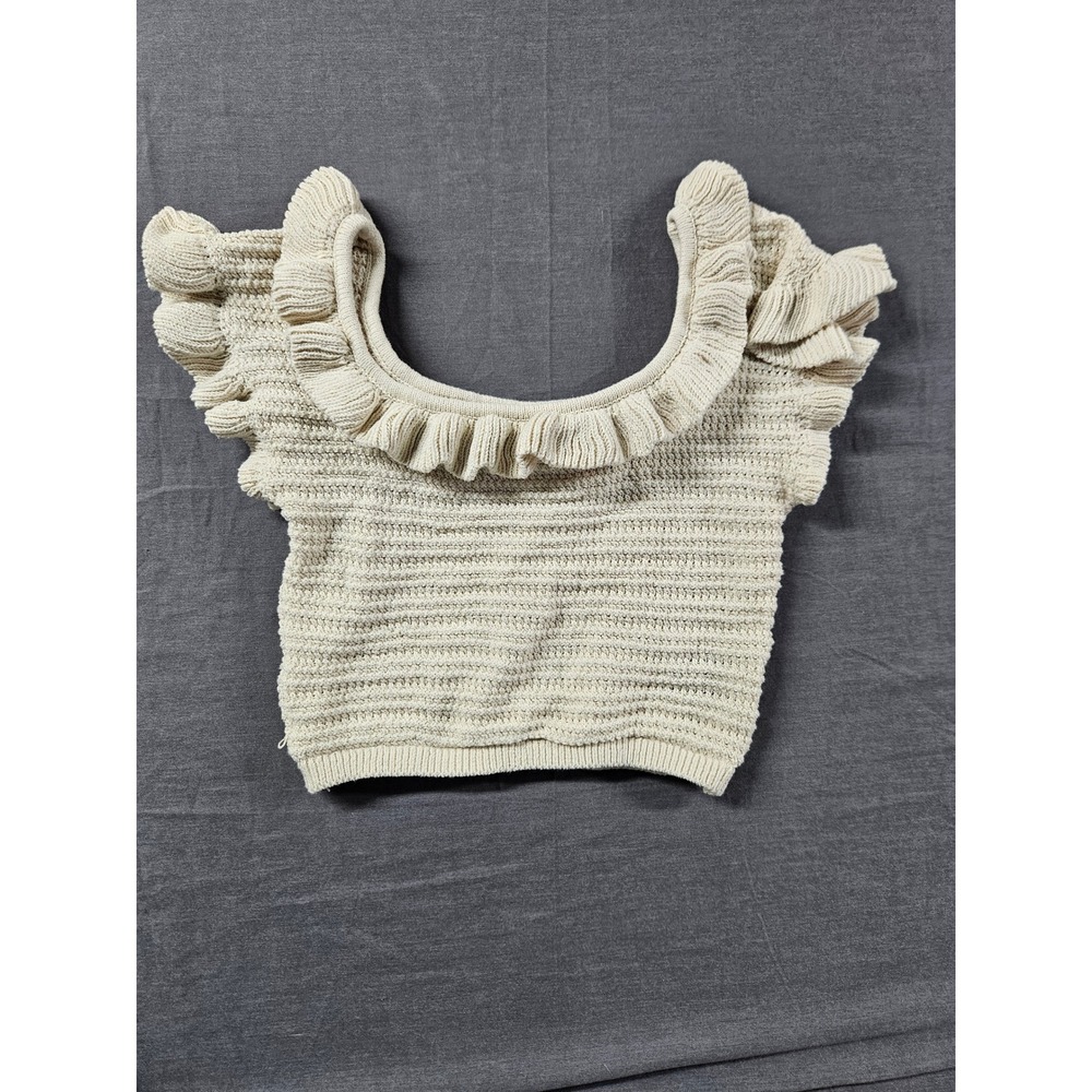 HM Cream Knit Ruffle top Beige Cap Sleeve Sweater Vest Womens Medium M